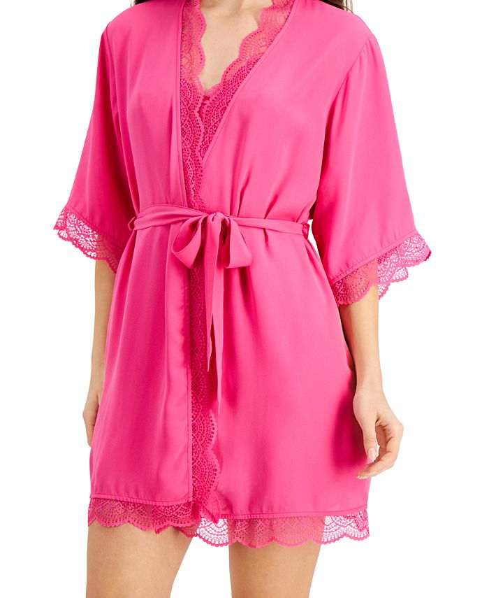 INC International Concepts Lace Trim Short Robe, Created for Macy's