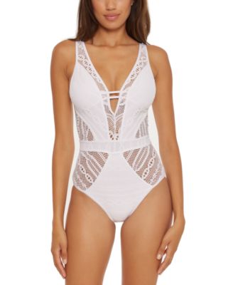 white crochet one piece bathing suit