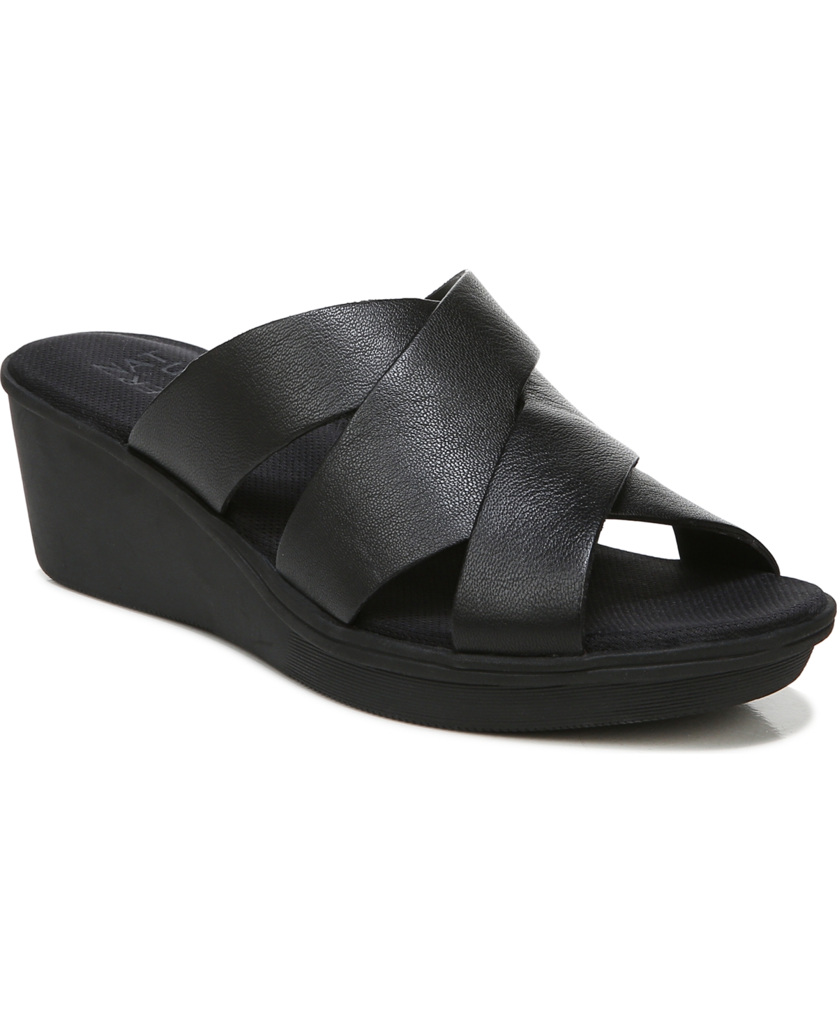 Rowena Slide Wedge Sandals - Black Leather