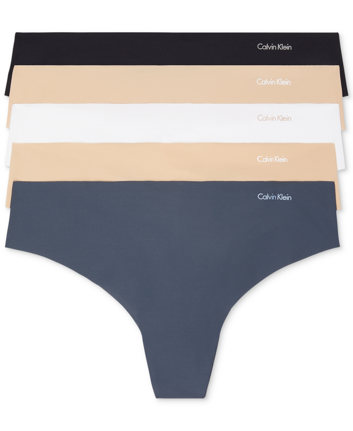 Calvin Klein Invisible 5-pack Thong Underwear Qd3556 In Black,speakeasy,white,caramel
