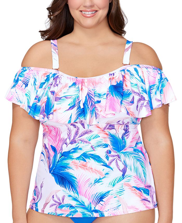 Raisins Curve Trendy Plus Size Tortuga Flounce Tankini Top Macy's