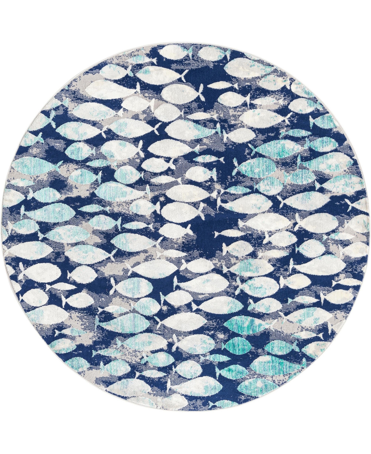 Bayshore Home Beau Fish 7' x 7' Round Area Rug - Blue