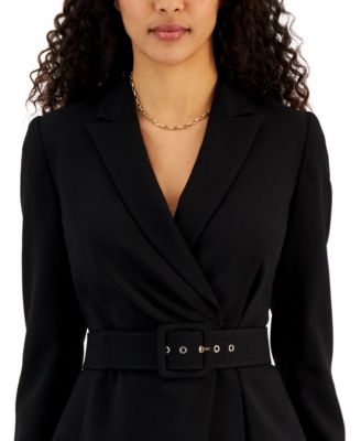 Women's Belted Asymmetrical Jacket & Slim-Fit Pantsuit Set