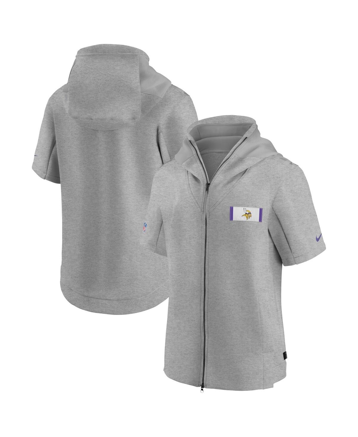 Men's Nike Heathered Gray Minnesota Vikings Sideline Showout Short Sleeve Full-Zip Hoodie Jacket