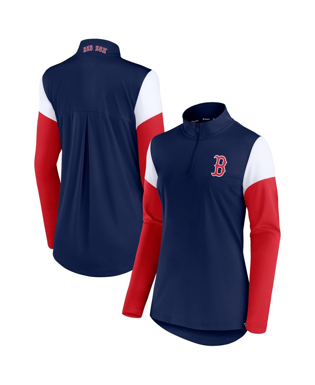 Women's Fanatics Navy and Red Boston Red Sox Authentic Fleece Quarter-Zip Jacket - Navy, Red