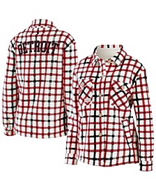 Women's Oatmeal Detroit Red Wings Plaid Button-Up Shirt Jacket