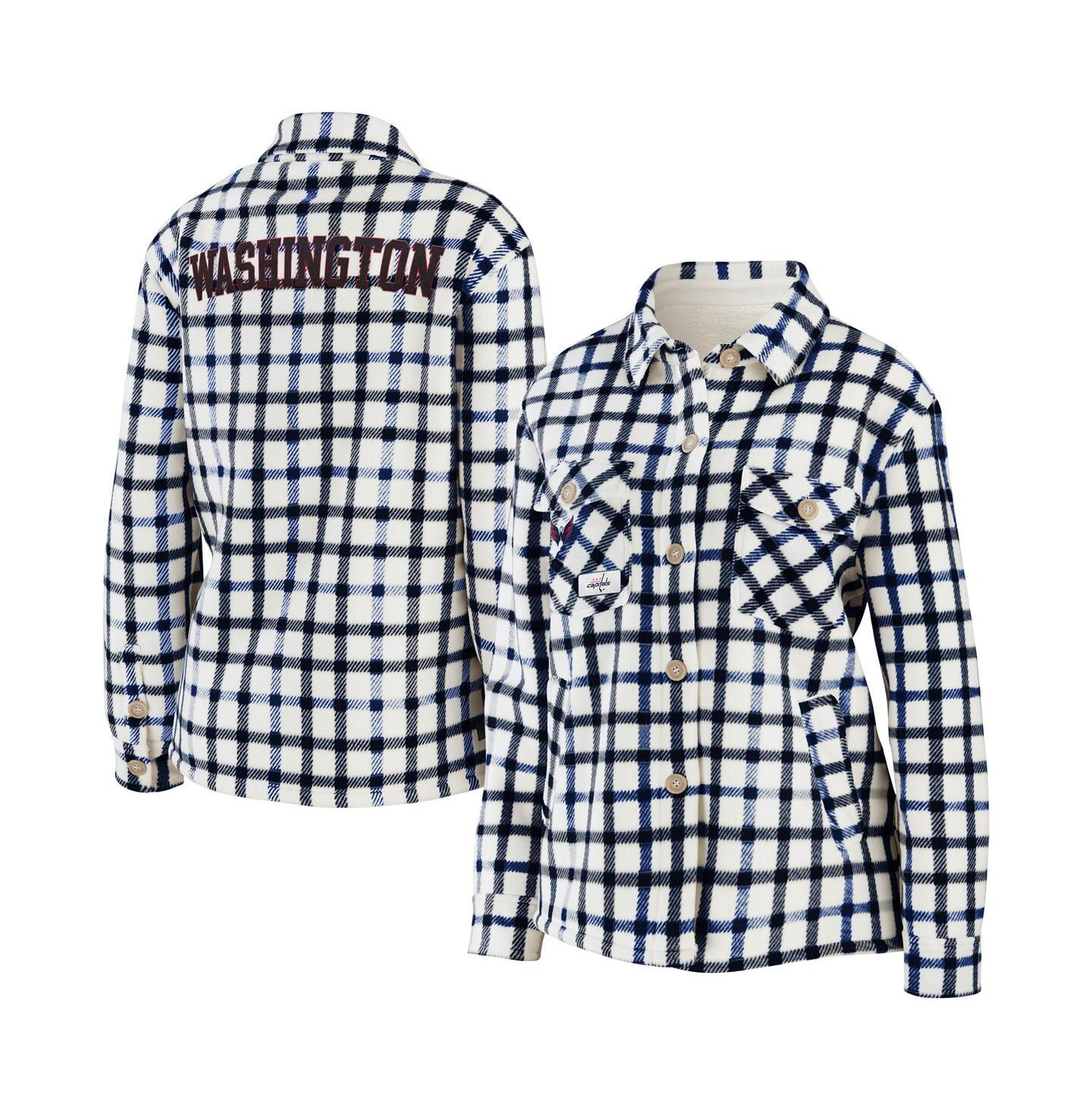 Женская куртка WEAR by Erin Andrews Oatmeal Washington Capitals Plaid Button-Up Shirt Jacket — фото 1