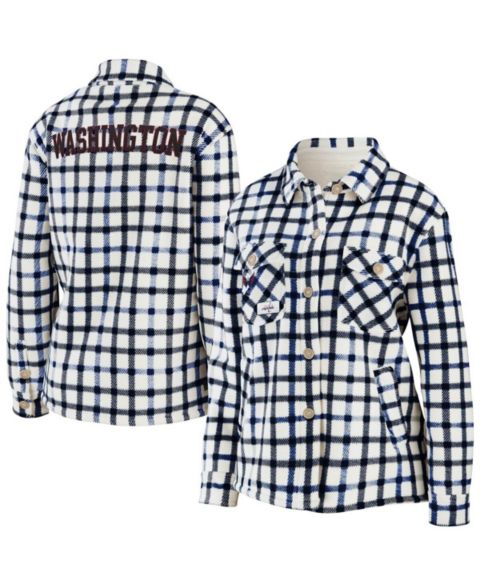 Женские куртки WEAR by Erin Andrews Women's Oatmeal Washington Capitals Plaid Button-Up Shirt Jacket