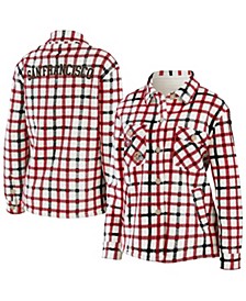 Women's Oatmeal and Scarlet San Francisco 49Ers Plaid Button-Up Shirt Jacket