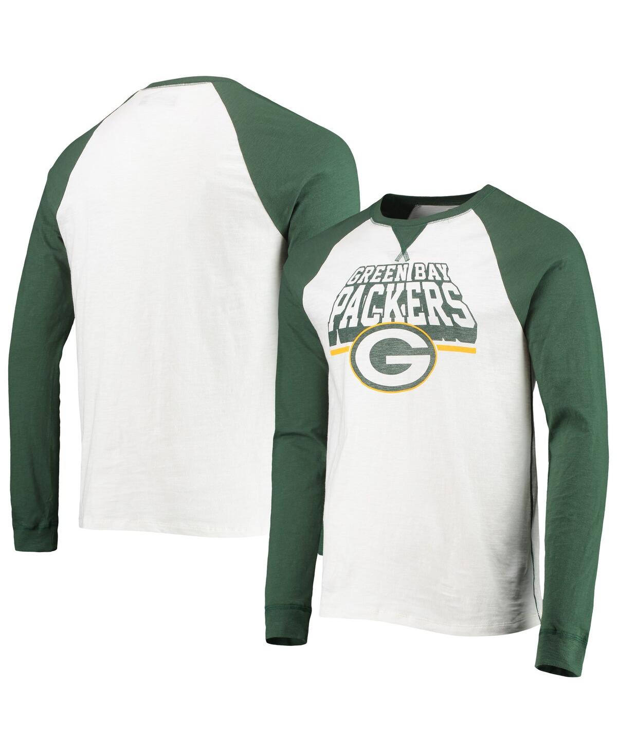 Shop Junk Food Men's  White, Green Bay Packers Colorblock Raglan Long Sleeve T-shirt In White,green