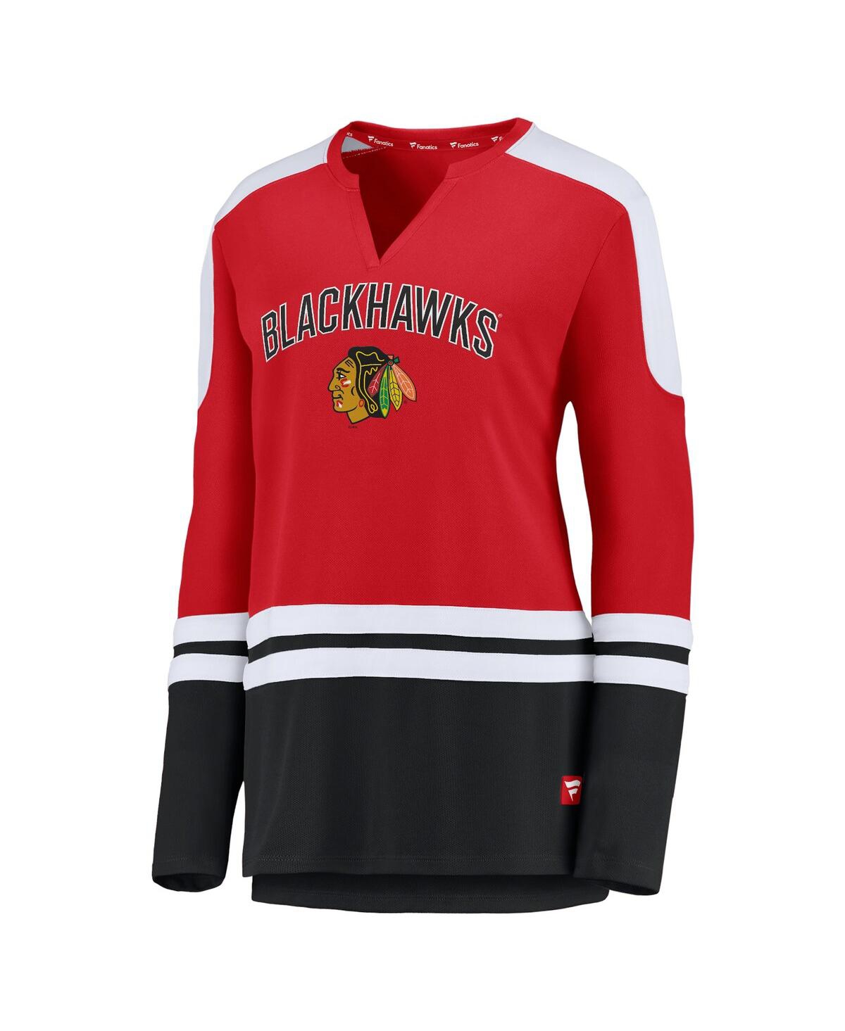 Fanatics Women's  Jonathan Toews Red And Black Chicago Blackhawks Power Player Long Sleeve Notch Neck In Red,black