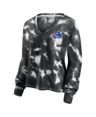 Women's White and Black Chicago White Sox Tie-Dye V-Neck Pullover Cropped Tee