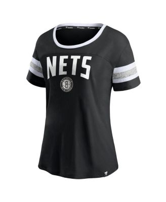 Women's Black and Heathered Gray Brooklyn Nets Block Party Striped Sleeve T-shirt