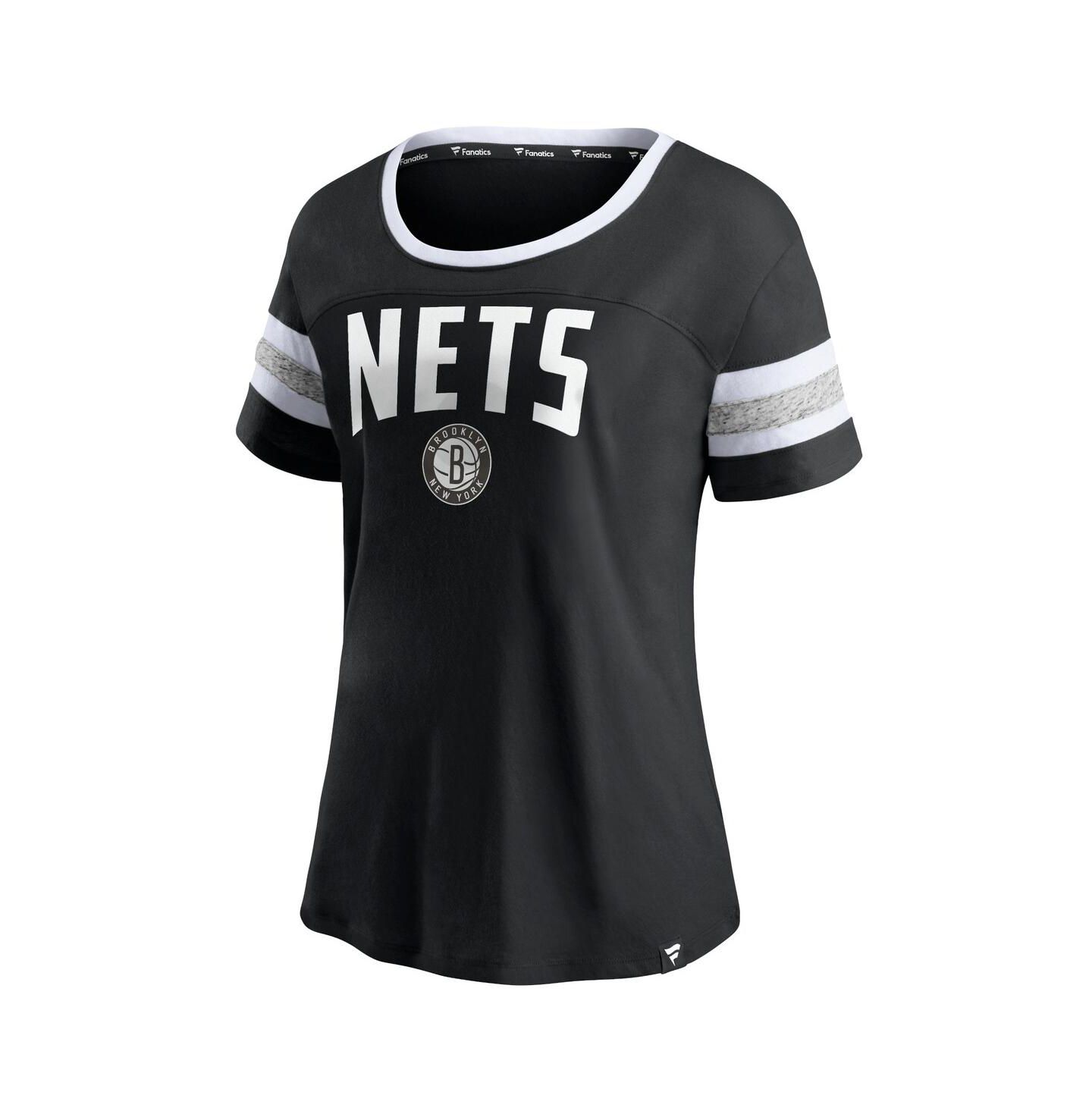 Женская футболка Fanatics Black and Heathered Gray Brooklyn Nets Block Party Striped Sleeve — фото 3