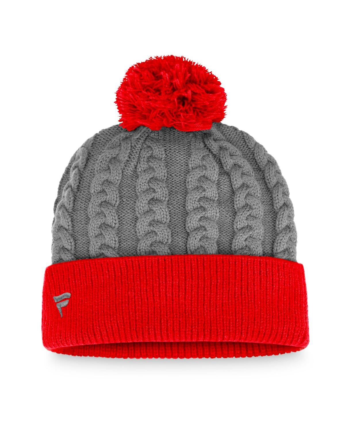 Fanatics Women's Charcoal And Red Chicago Blackhawks Cuffed Knit Hat With Pom In Charcoal,red