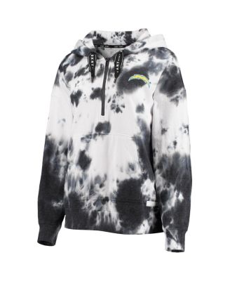 Women's White and Black Los Angeles Chargers Dakota Oversized Tie-Dye Half-Zip Hoodie