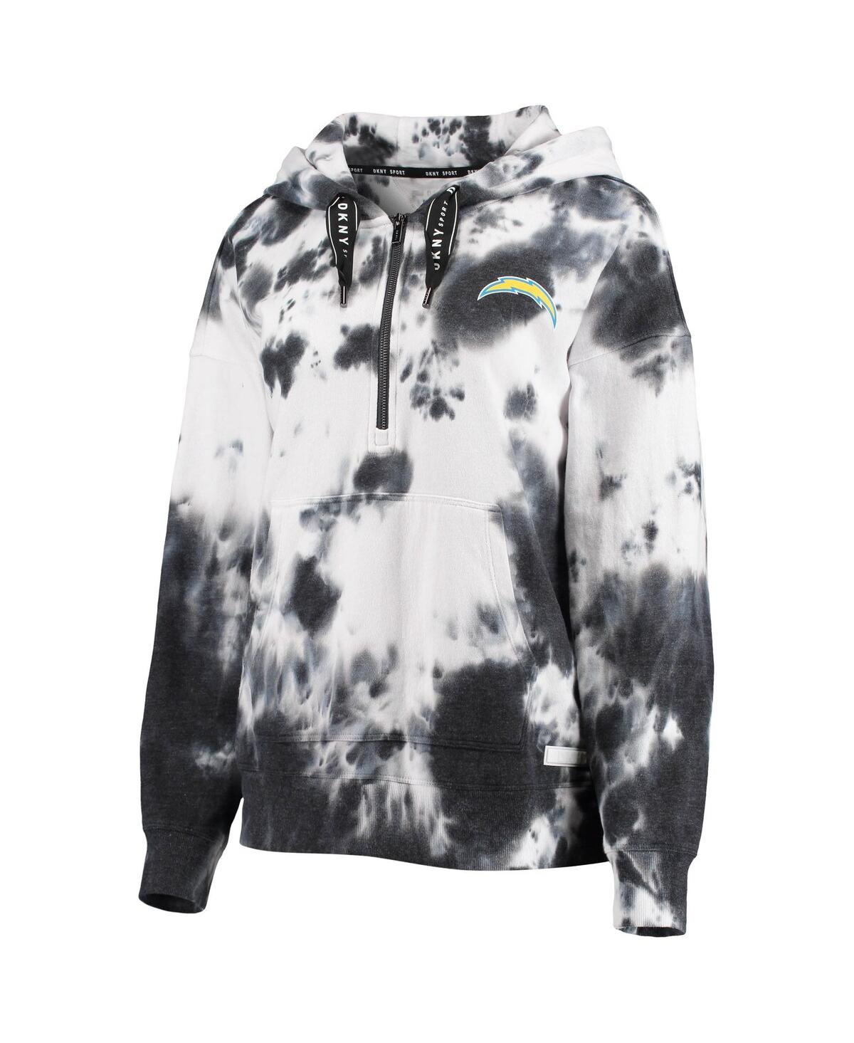 Dkny Women's  Sport White And Black Los Angeles Chargers Dakota Oversized Tie-dye Half-zip Hoodie In White,black