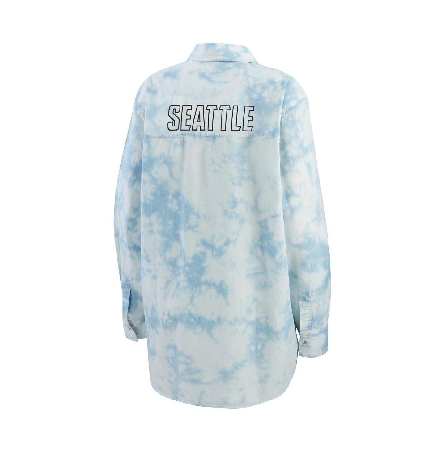 Женская рубашка WEAR by Erin Andrews White Seattle Kraken Oversized Tie-Dye Button-Up Denim — фото 4