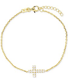 Cubic Zirconia East-West Cross Chain Bracelet in 14k Gold-Plated Sterling Silver