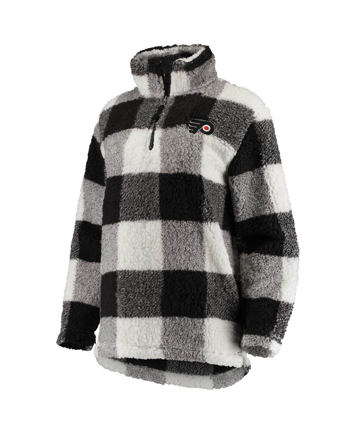 G-III 4HER BY CARL BANKS WOMEN'S BLACK AND WHITE PHILADELPHIA FLYERS PLAID SHERPA QUARTER-ZIP JACKET 