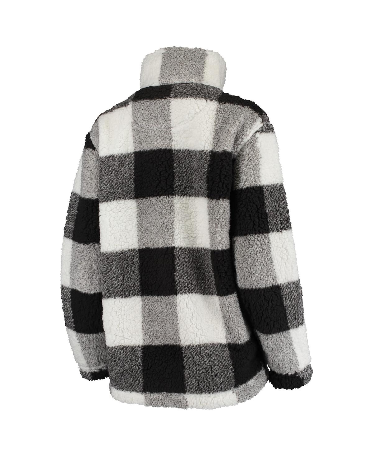 G-III 4HER BY CARL BANKS WOMEN'S BLACK AND WHITE PHILADELPHIA FLYERS PLAID SHERPA QUARTER-ZIP JACKET 