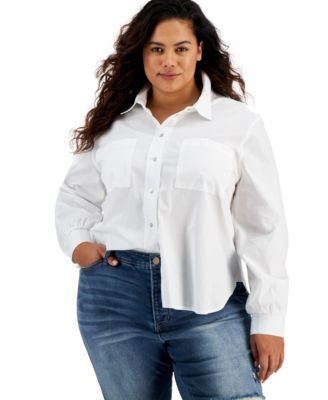 And Now This - Women's Trendy Plus Size Cotton Poplin Shirt