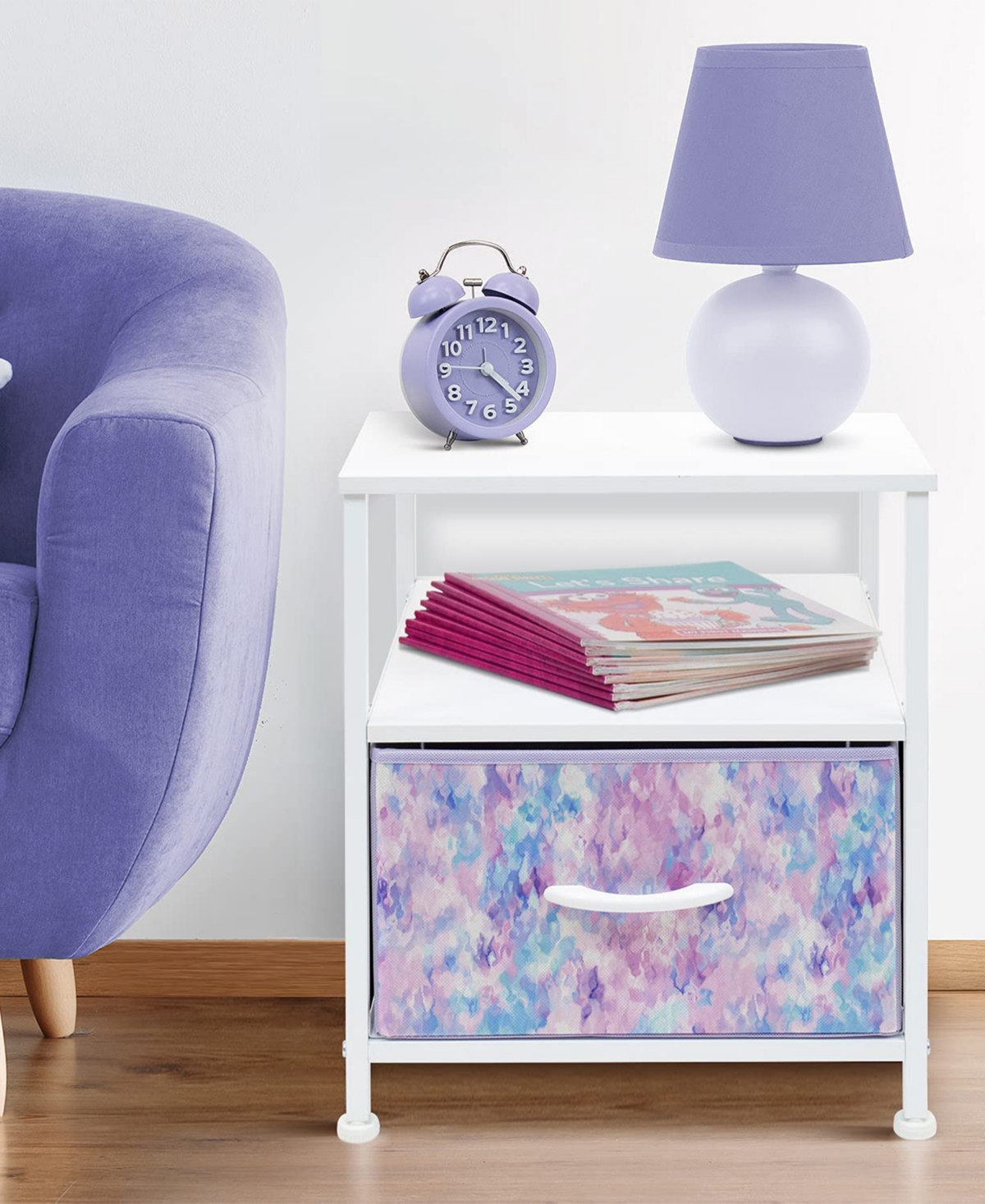 Sorbus 1 Drawers Nightstand with Shelf - Steel Frame, Wood Top & Easy Pull Fabric Bins - Perfect for Home, Bedroom, Office & College Dorm