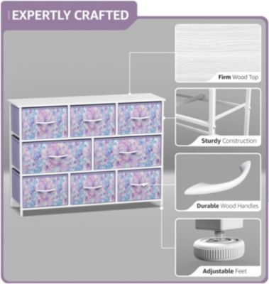 8 Drawers Wide Dresser - Organizer Unit with Steel Frame Wood Top and handle, Fabric Bins - Amazing for household decluttering