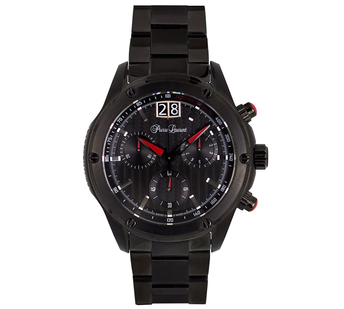 Shop Pierre Laurent Men's Performance Swiss Chronograph Stainless Steel Bracelet Watch 45mm In Black Pvd Over Stainless Steel