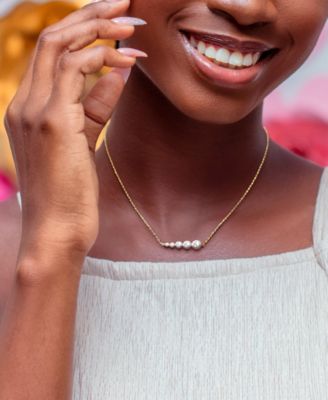 Cultured Freshwater Pearl (3 - 7-1/2mm) Graduated Bar 18" Pendant Necklace in 18k Gold-Plated Sterling Silver