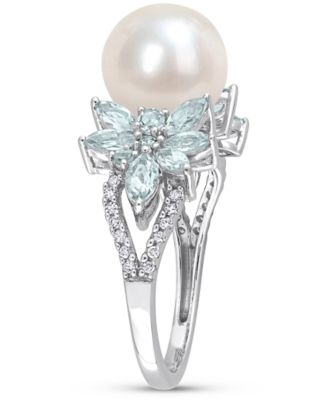Cultured Freshwater Pearl (9mm), Sapphire (1-5/8 ct. t.w.) & Diamond (1/8 ct. t.w.) in 14k White Gold (Also in Aquamarine)