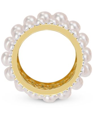 Cultured Freshwater Pearl (3 - 4-1/2mm) & Lab-Created White Sapphire (1-3/5 ct. t.w.) Multirow Statement Ring in Yellow Rhodium-Plated Sterling Silver