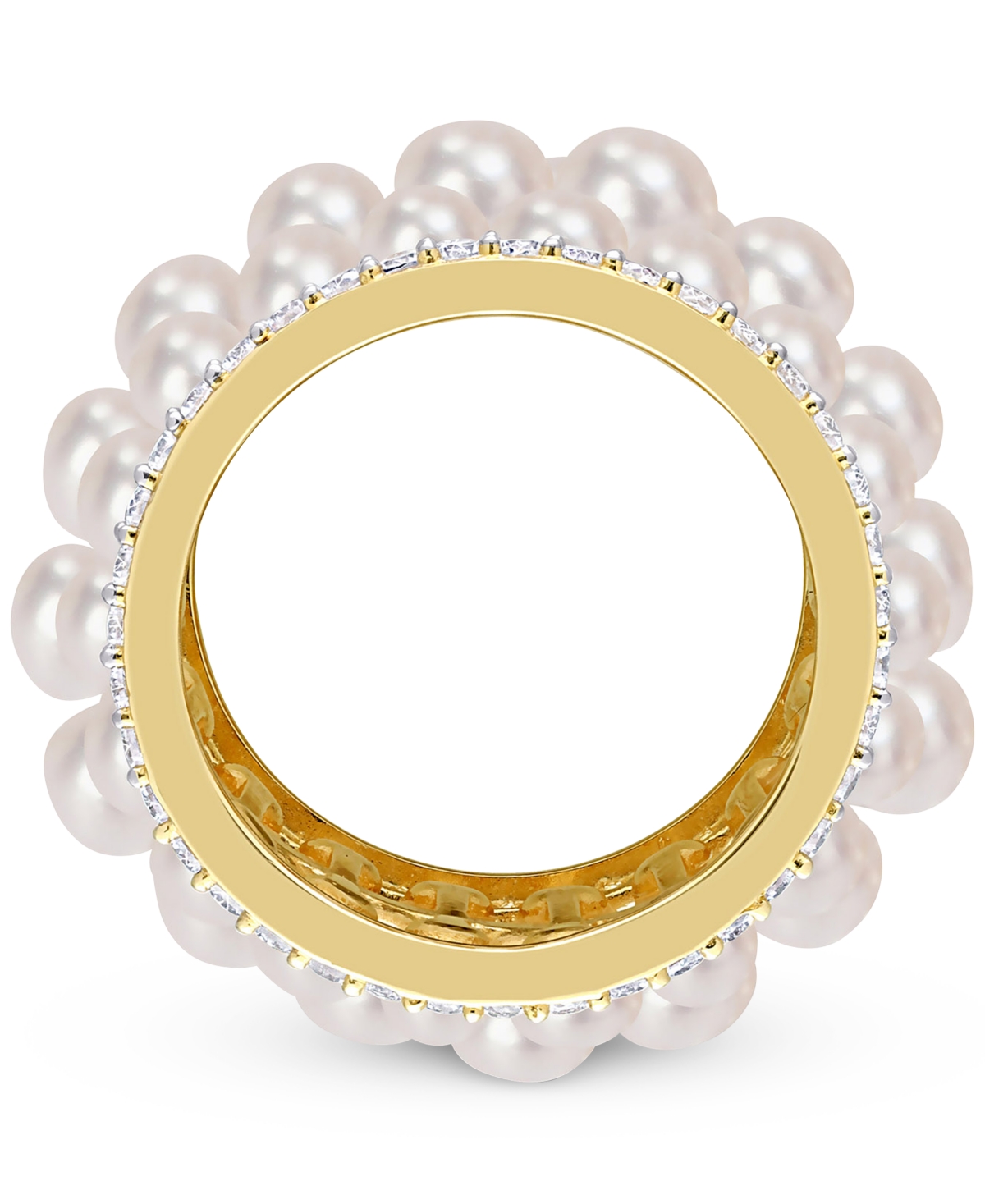 Cultured Freshwater Pearl (3 - 4-1/2mm) & Lab-Created White Sapphire (1-3/5 ct. t.w.) Multirow Statement Ring in Yellow Rhodium-Plated Sterling Silver