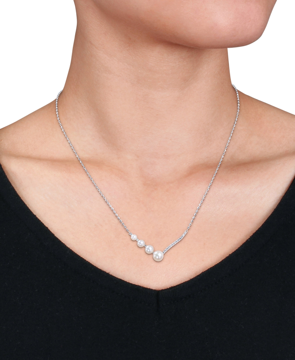 Cultured Freshwater Pearl (4 - 7-1/2mm) & Lab-Created White Sapphire (1/3 ct. t.w.) 18