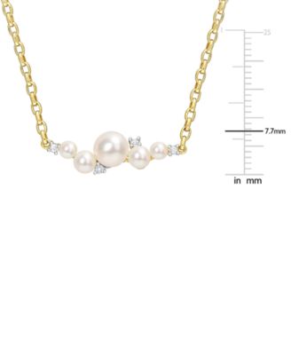 Cultured Freshwater Pearl (3 - 6-1/2mm) & White Topaz (1/8 ct. t.w.) Cluster Bar 18" Pendant Necklace in 18k Gold-Plated Sterling Silver