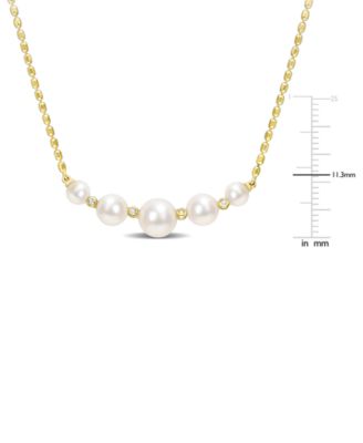 Cultured Freshwater Pearl (4-1/2 - 8mm) & White Topaz (1/20 ct. t.w.) Graduated Curved Bar 18" Pendant Necklace in 18k Gold-Plated Sterling Silver
