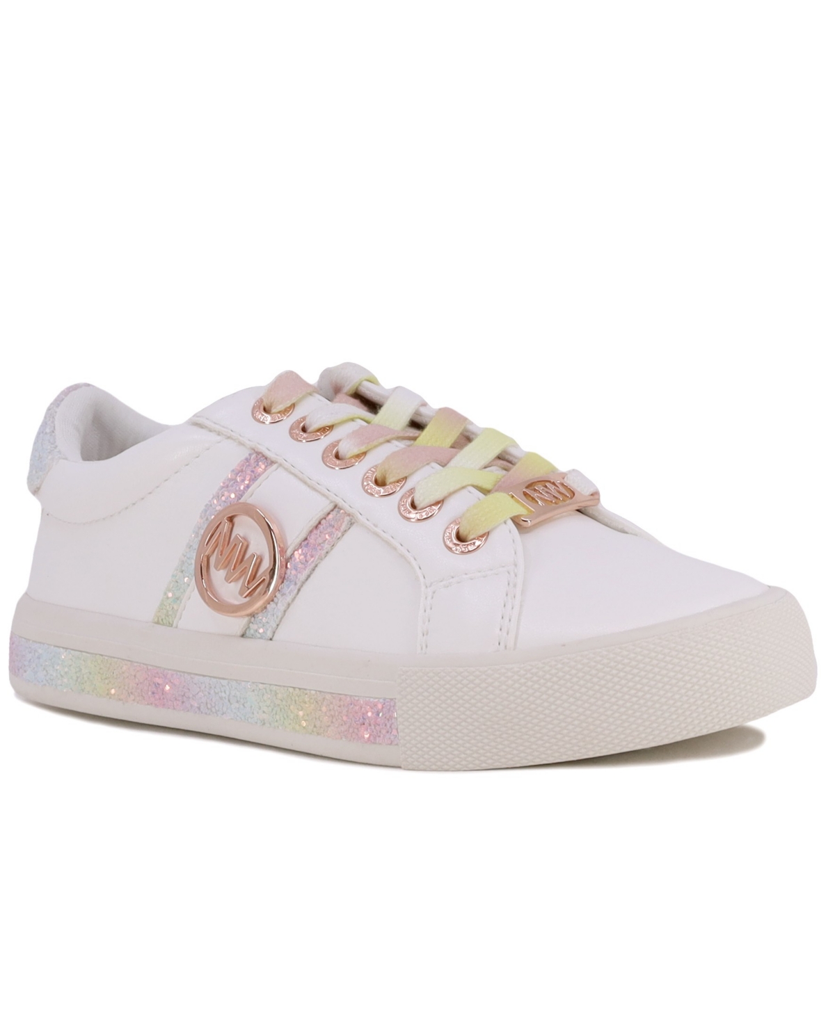 Shop Nine West Little Girls Low-top Sneakers In White Rainbow