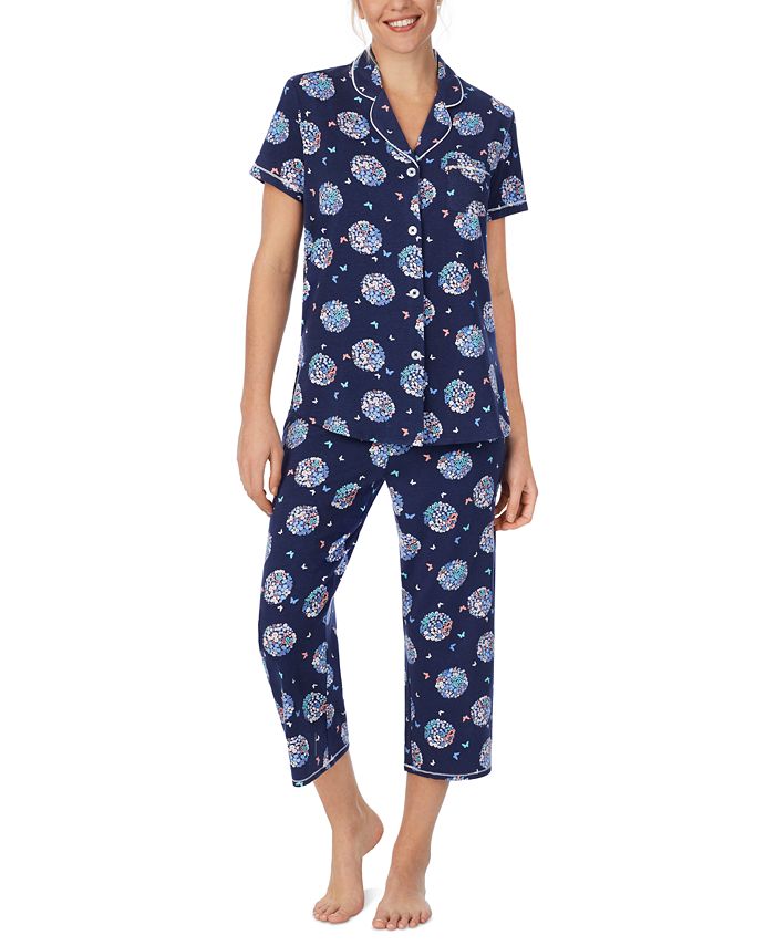 Cuddl Duds Printed Short Sleeve Notch Collar Capri Pajama Set Macys 