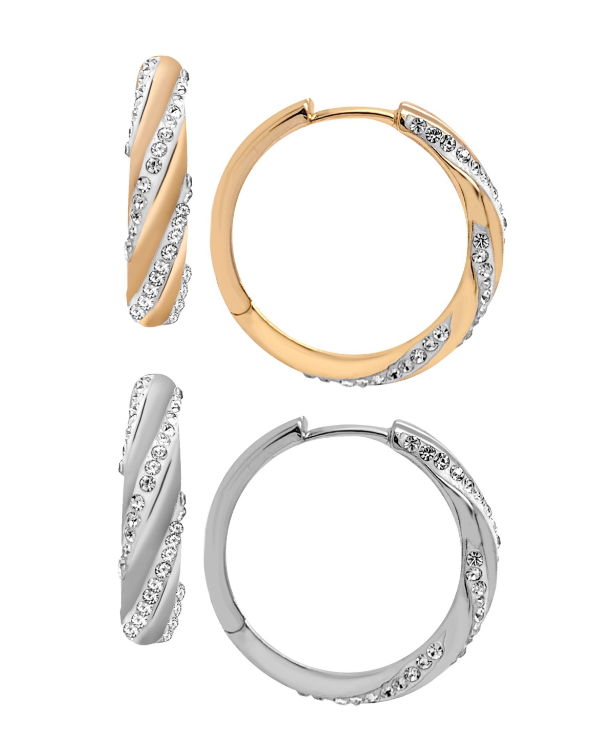 Crystal Swirl Hinged Hoop Duo Earrings - Two-Tone