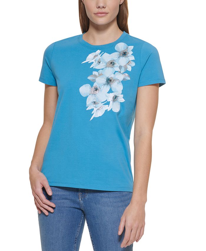 Calvin Klein Floral Short Sleeve Top Macy s