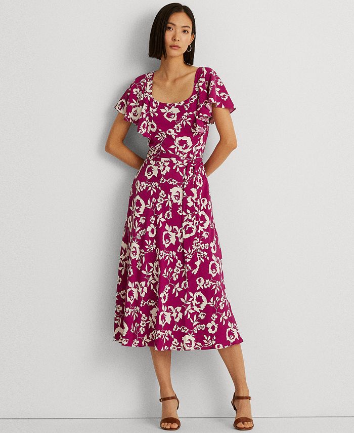 Lauren Ralph Lauren Floral Crepe Flutter-Sleeve Dress & Reviews - Dresses -  Women - Macy's