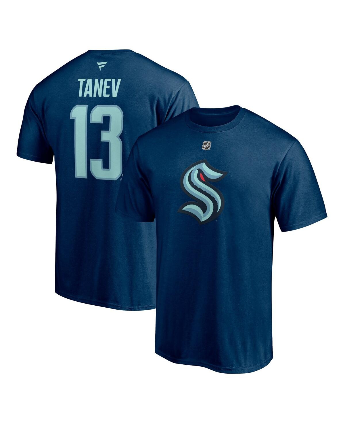 Men's Fanatics Brandon TanevSeattle Kraken Authentic Stack Name and Number T-shirt - Deep Sea Blue