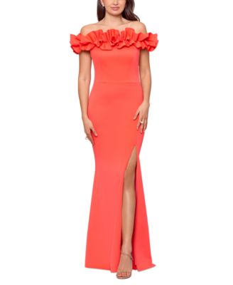 XSCAPE - Ruffled Off-The-Shoulder Scuba Gown