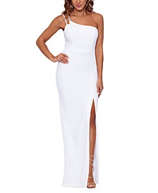 Double-Strap One-Shoulder Fit & Flare Gown