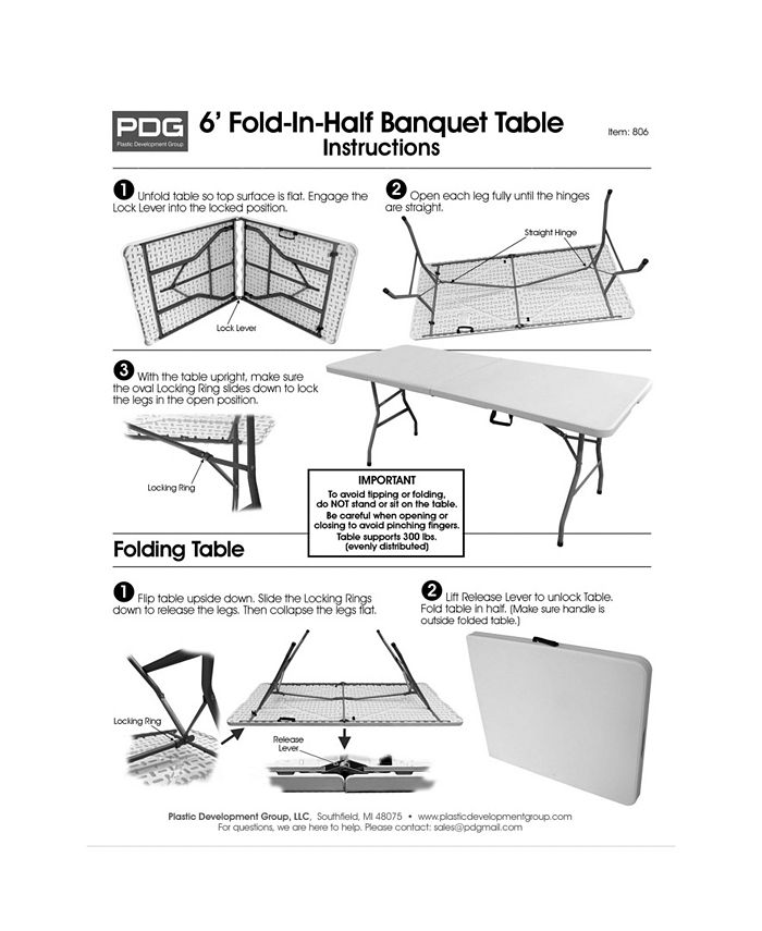 Plastic Development Group 806 6' Fold in Half Folding Banquet Table Macy's