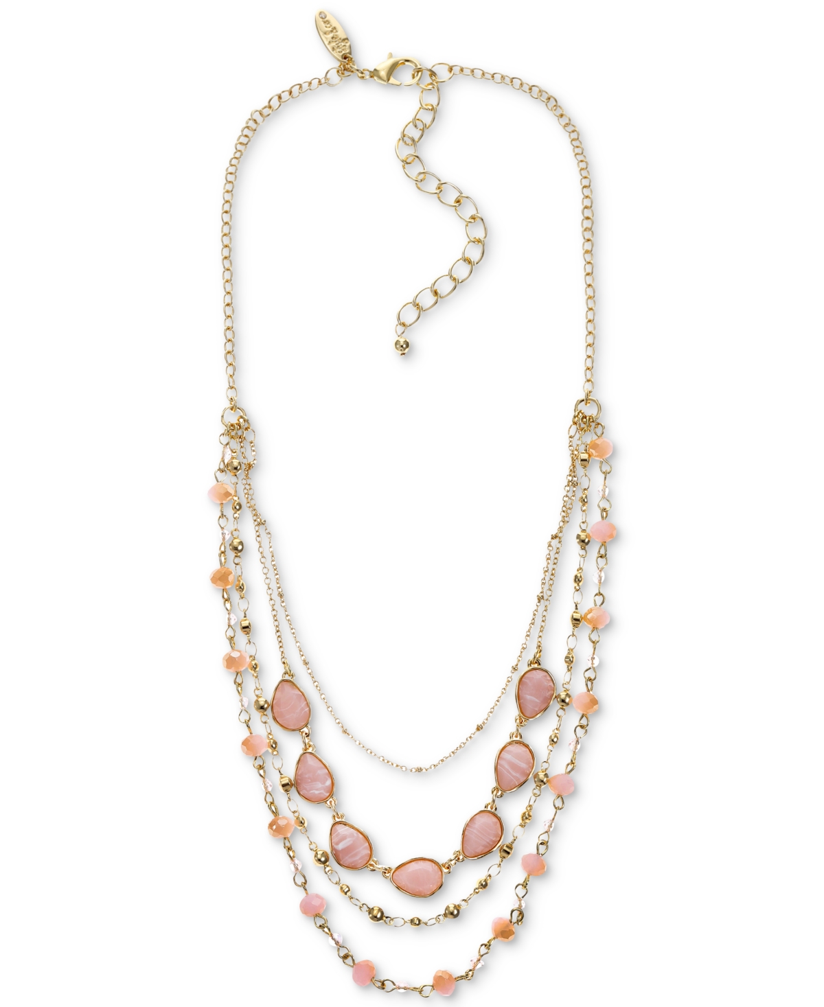 Gold-Tone Color Stone & Bead Layered Strand Necklace, 17" + 3" extender, Created for Macy's - Pink
