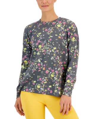 ID Ideology Women s Active Pansy Print Side Slit Relaxed Crewneck Sweatshirt Created for Macy s Macy s