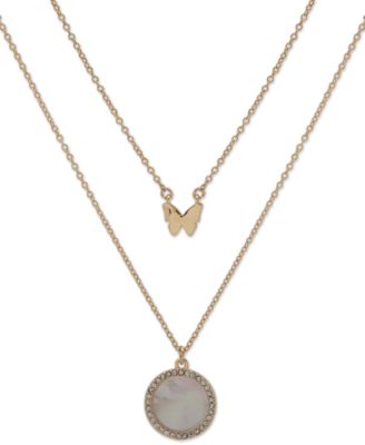 DKNY - Gold-Tone Butterfly Two Row Necklace, 18" + 3" extender