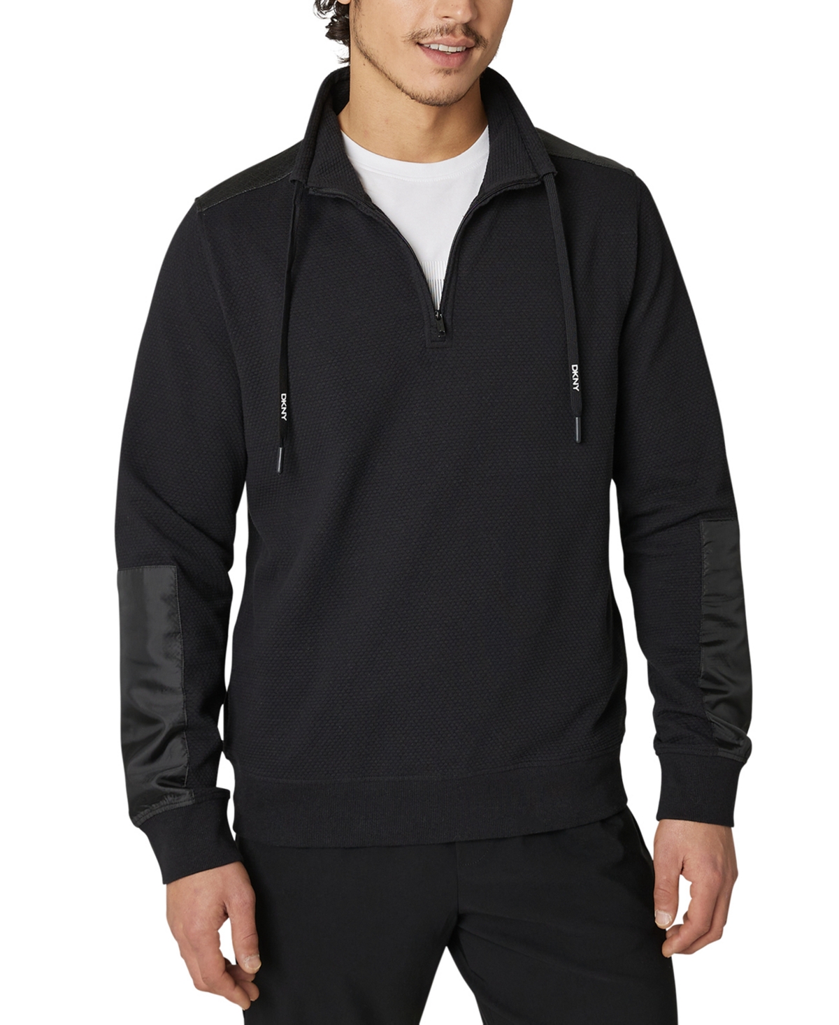 Dkny Men's Mojave Funnel Neck Textured Popcorn Knit Quarterzip Sweatshirt In Black ModeSens