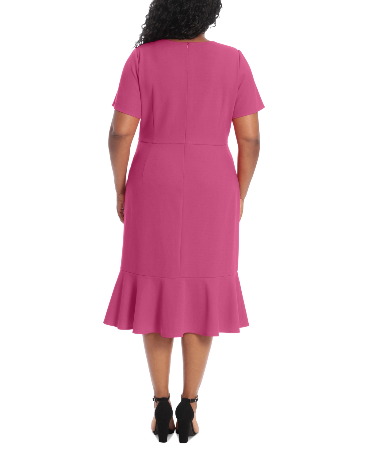 London Times Plus Womens Knot Front Flounce Midi Dress In Black